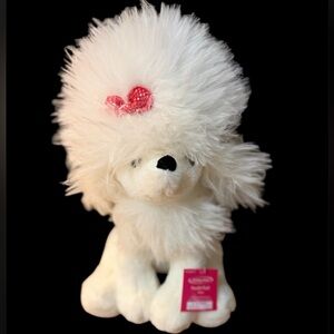 Plush White Poodle Dog Toy with Pink Bow Accent